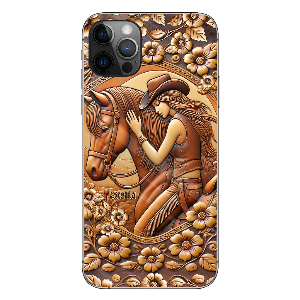 Une fille et son cheval - Coque de téléphone personnalisée à motif cheval