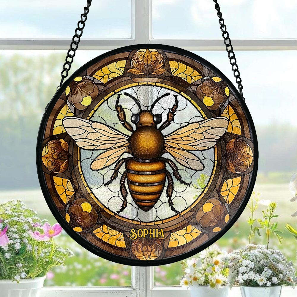 Magnifique abeille - Attrape-soleil personnalisé en vitrail avec motif abeille