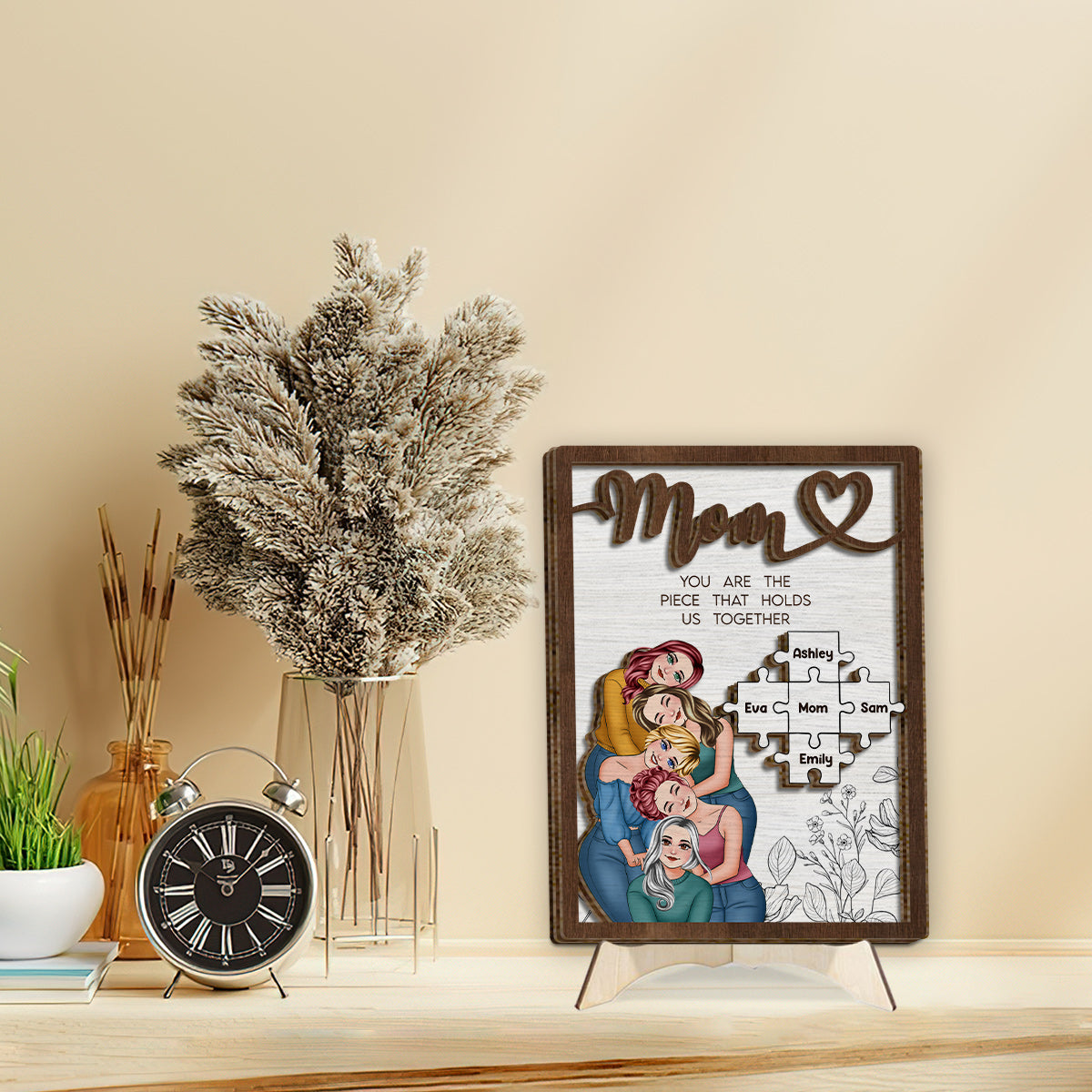 Maman, tu es le pilier de notre couple - Plaque en bois personnalisée à 2 couches « Maman »
