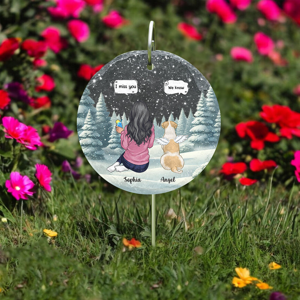 Tu me manques - Ardoise ronde personnalisée pour chien à suspendre au jardin