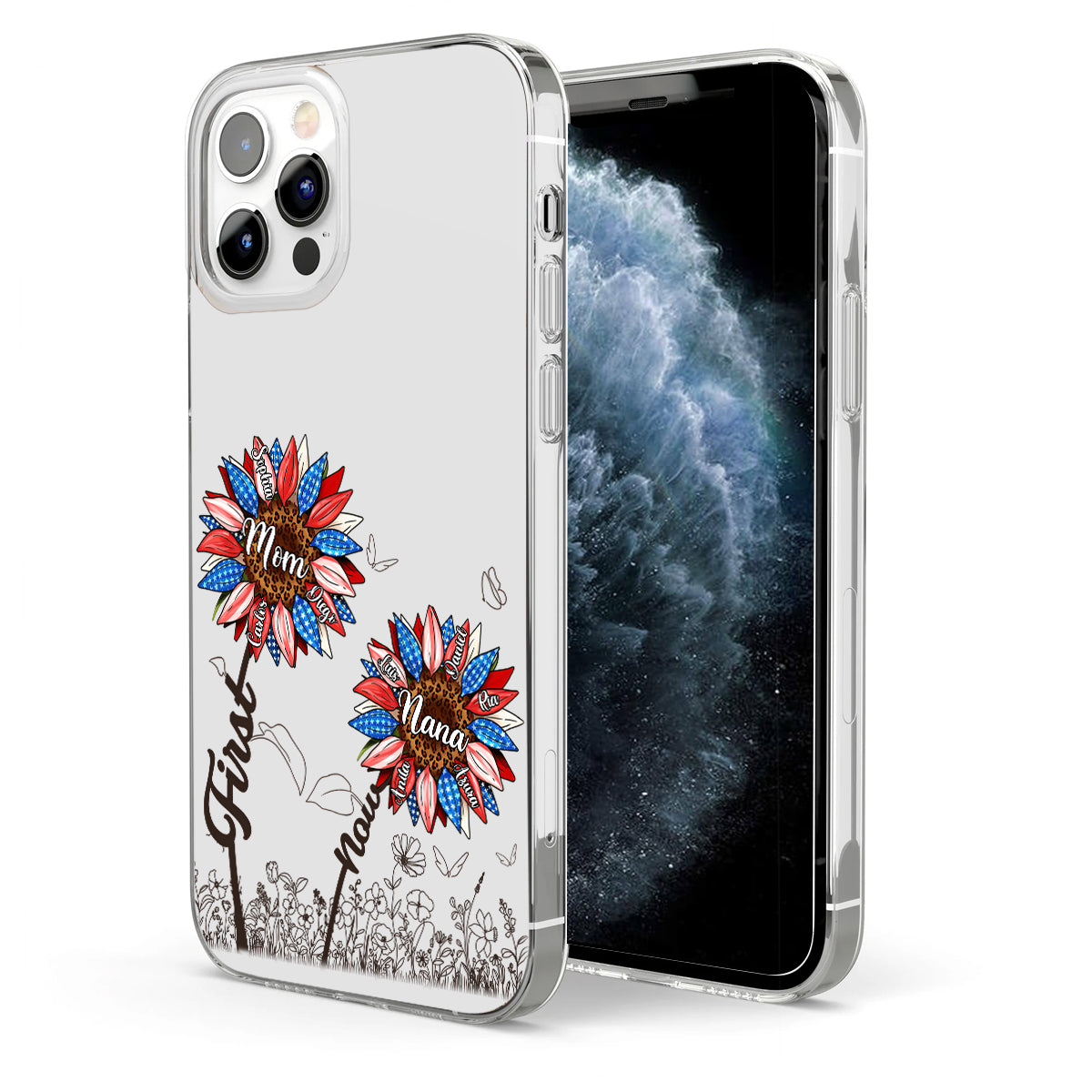 Première maman, maintenant grand-mère - Version Tournesol - Coque de téléphone transparente personnalisée pour grand-mère
