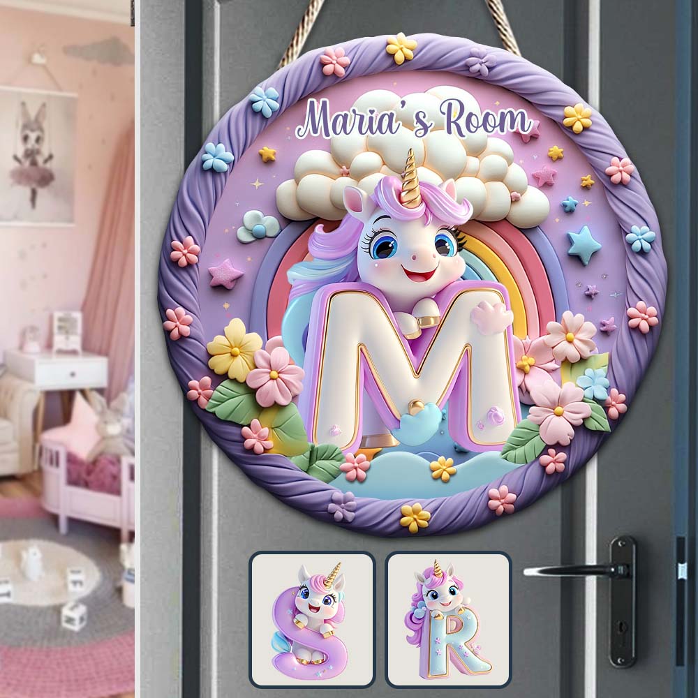 Lettre Licorne Mignonne - Panneau en Bois Personnalisé pour Enfant - Forme Personnalisée