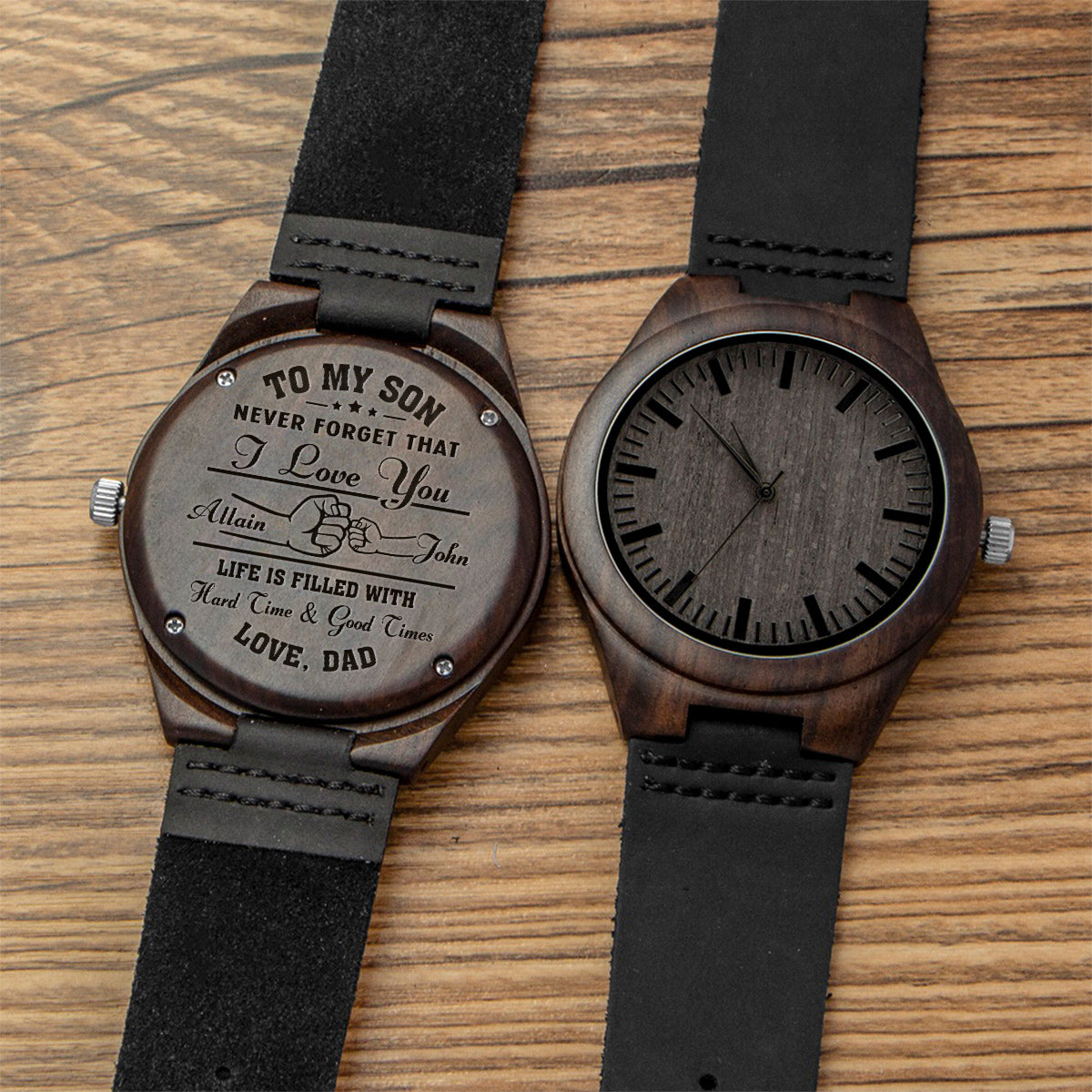 À mon fils - Montre en bois gravée personnalisée