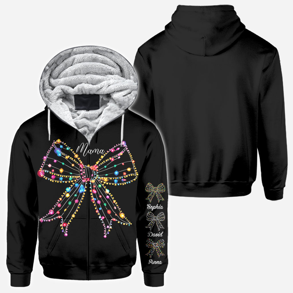 T-shirt personnalisé « Nœud papillon lumineux de Noël » pour maman