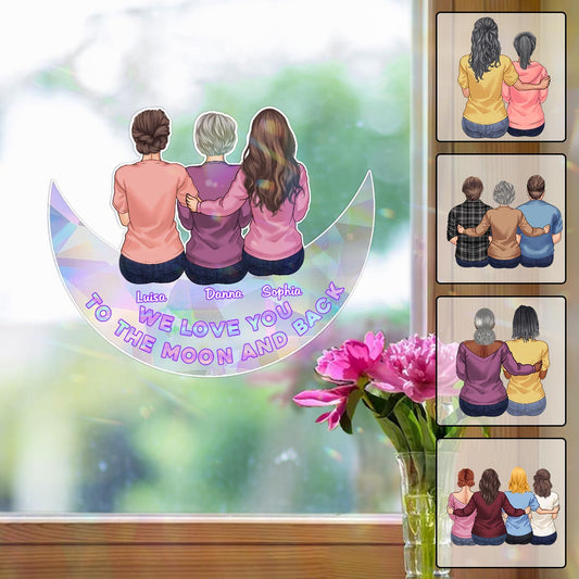Je t'aime jusqu'à la lune et retour - Autocollant attrape-soleil personnalisé pour maman