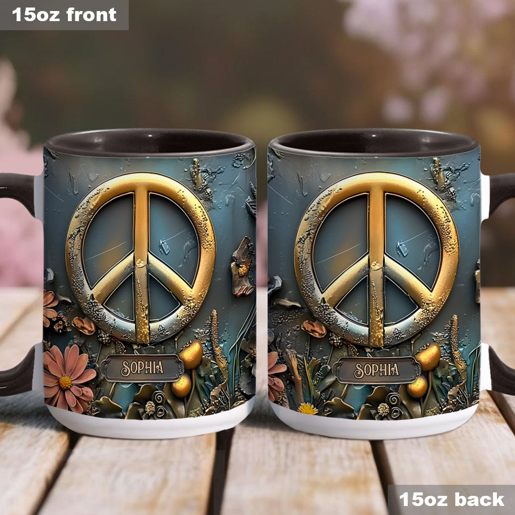 Peace, Love, And Happiness - Personalized Hippie Accent Mug