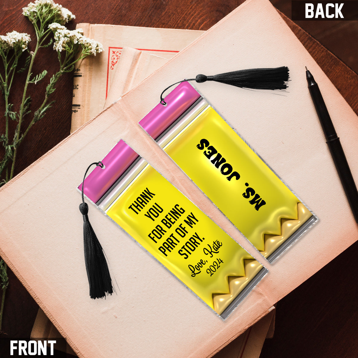 Merci d'avoir fait partie de mon histoire - Marque-page crayon personnalisé pour enseignant (Imprimé des deux côtés)