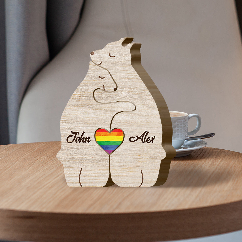 L'amour triomphe - Oursons câlins - Drapeau de la fierté personnalisé - Puzzle en bois en forme de drapeau LGBT - Soutien personnalisé à la communauté LGBT