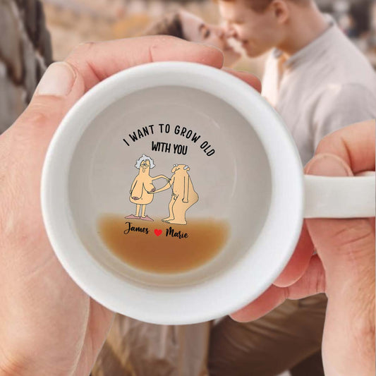 Je veux vieillir avec toi - Mug personnalisé pour couple avec message caché