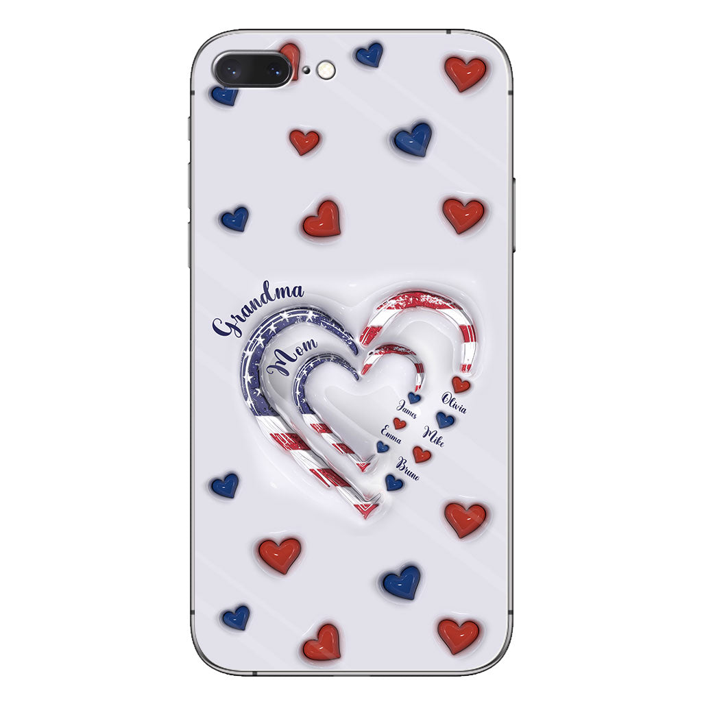 Coque de téléphone personnalisée « Cœurs de grand-mère » pour le 4 juillet