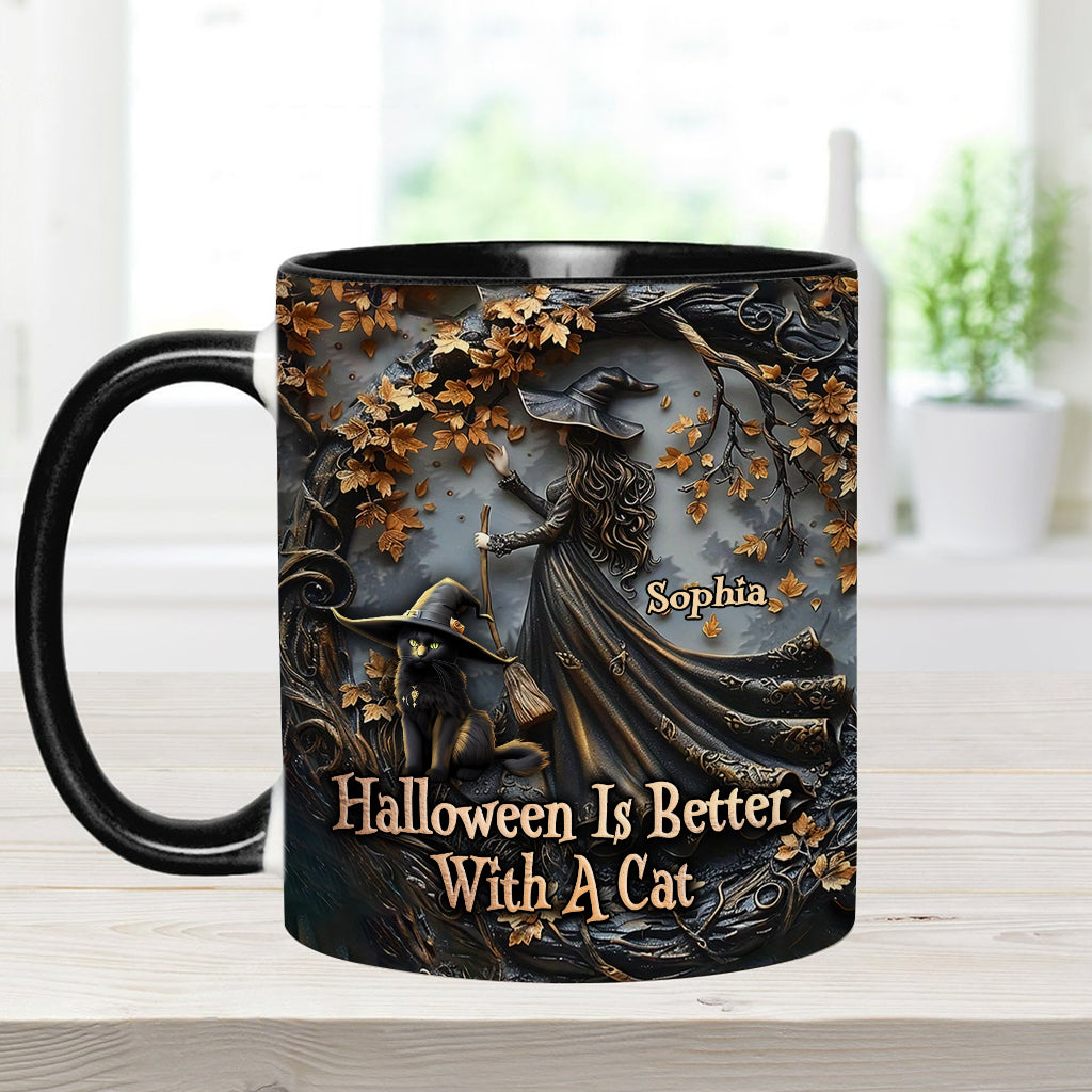 Halloween est plus agréable avec un chat - Mug personnalisé à motif chat noir