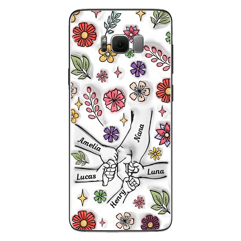 Coque de téléphone personnalisée pour grand-mère avec motif floral printanier et mains qui se tiennent - Mamie et maman