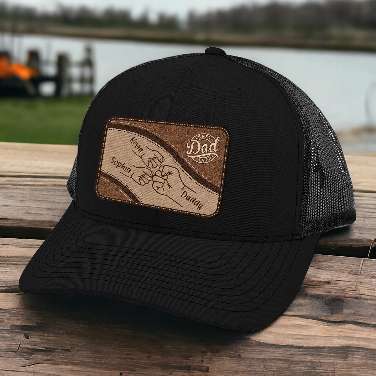 Meilleur papa du monde - Chapeau en cuir personnalisé avec écusson « Papa »