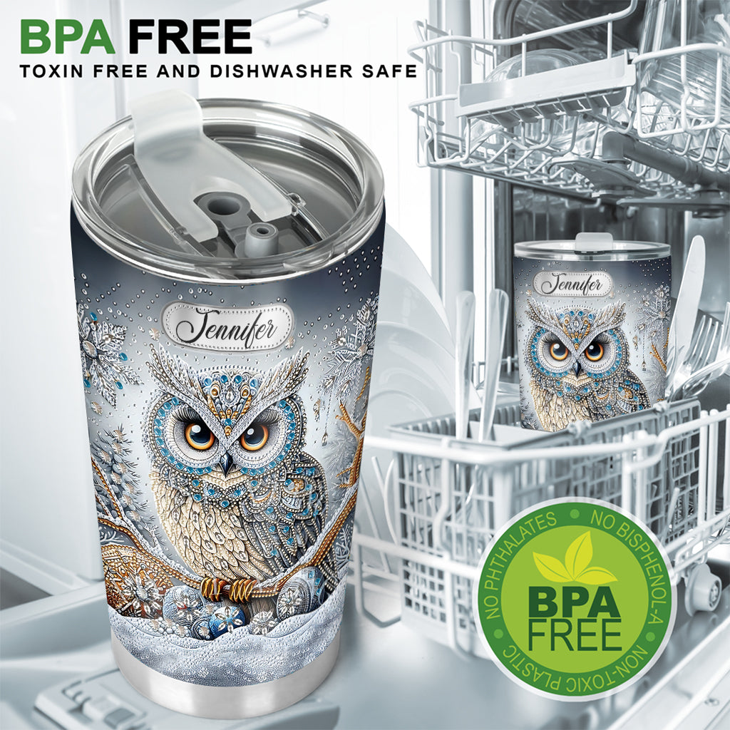 Sparkle Blue Owl - Personalized Owl Tumbler