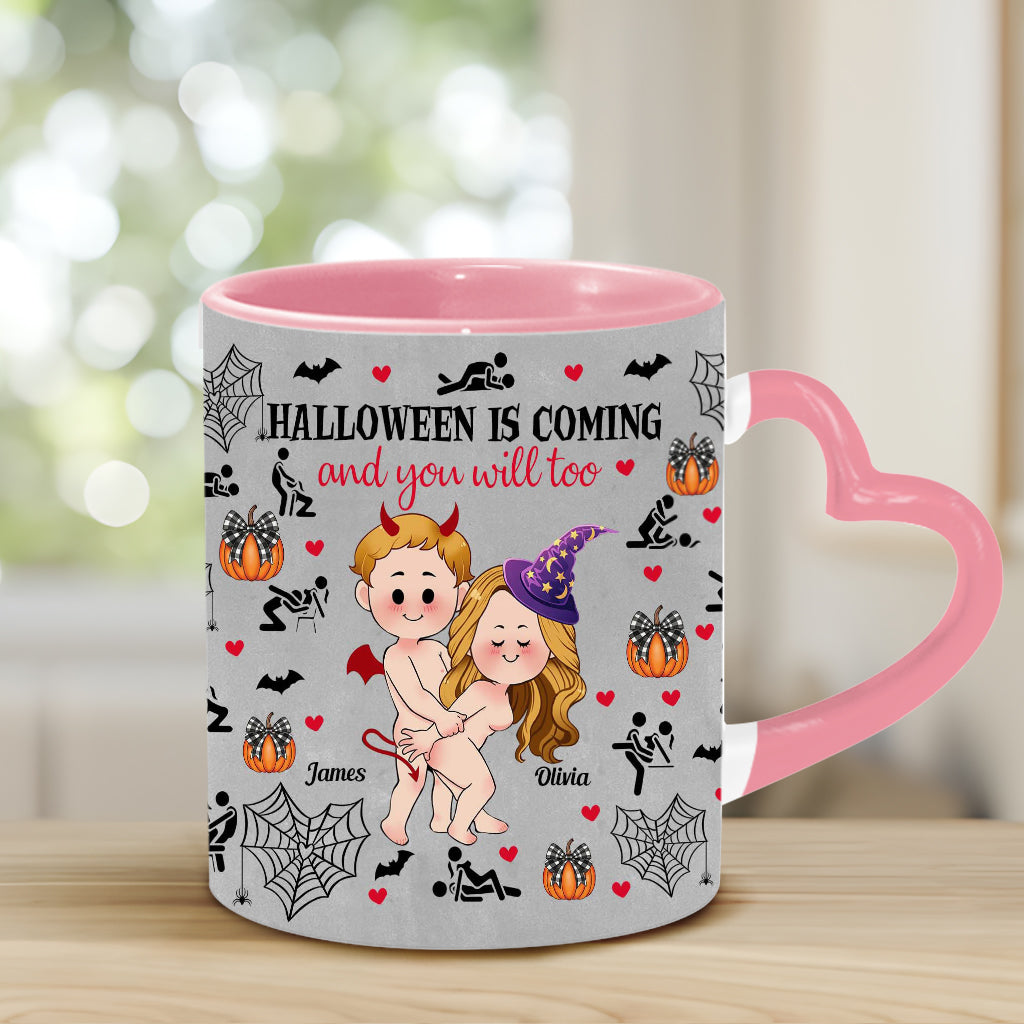 Halloween Is Coming - Personalized Couple Heart Handle Mug