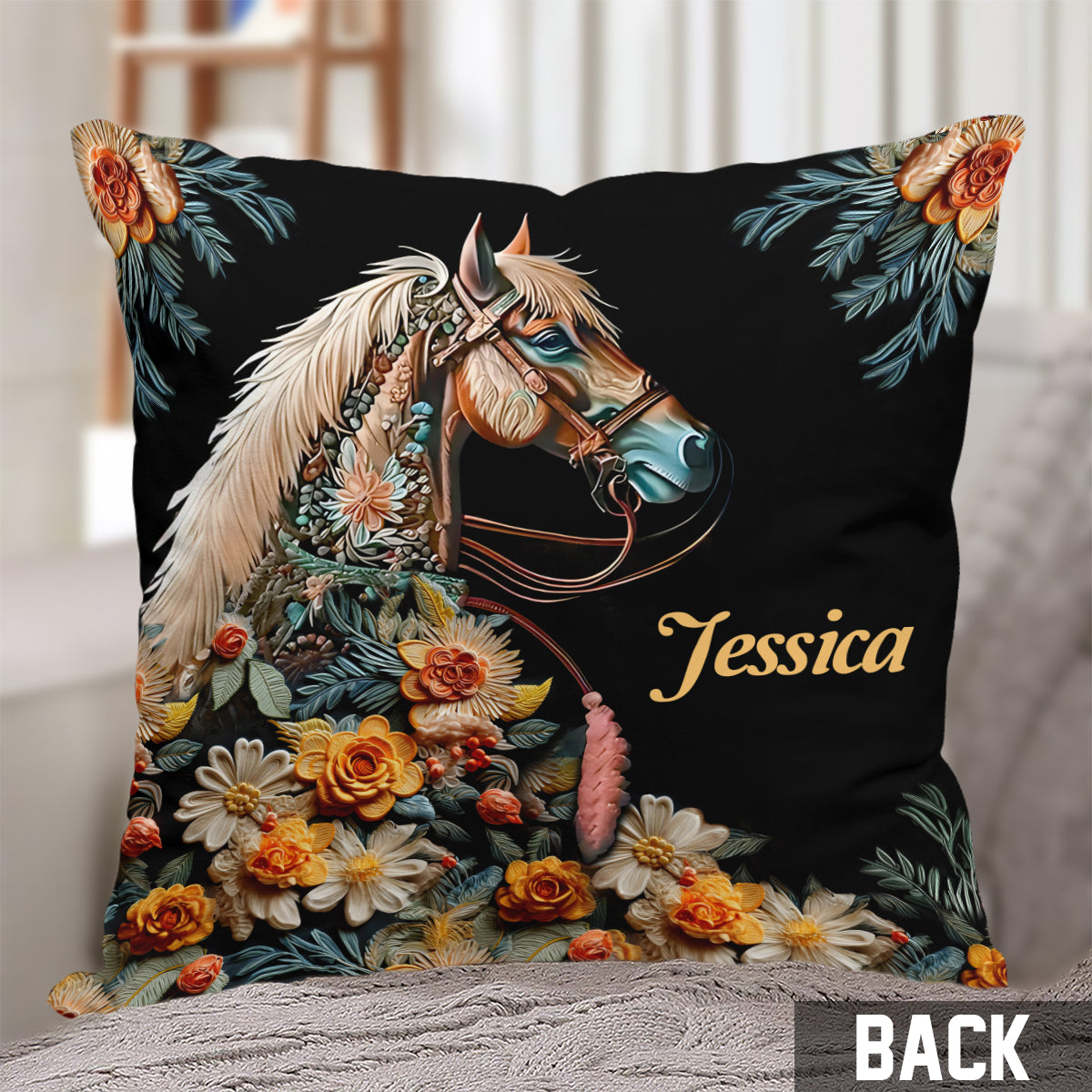 Coussin décoratif personnalisé « Amoureux des chevaux »