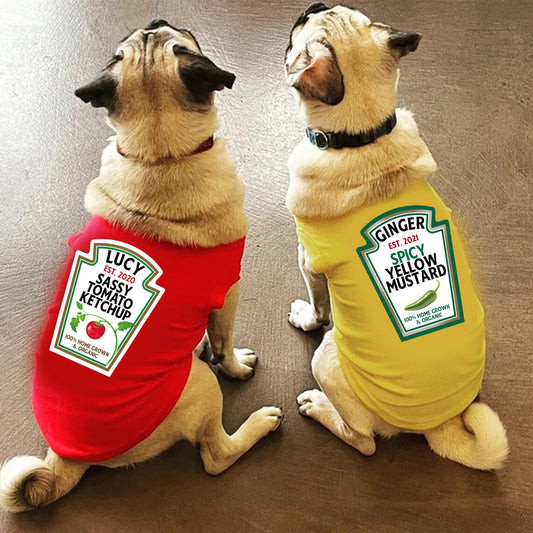 T-shirt personnalisé pour chien « Ketchup épicé et moutarde piquante »