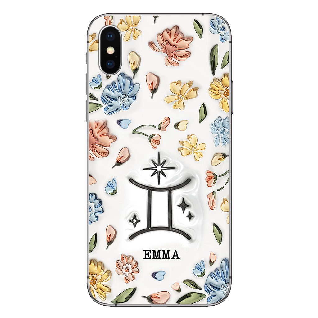 Coque de téléphone personnalisée avec signe du zodiaque et motif floral