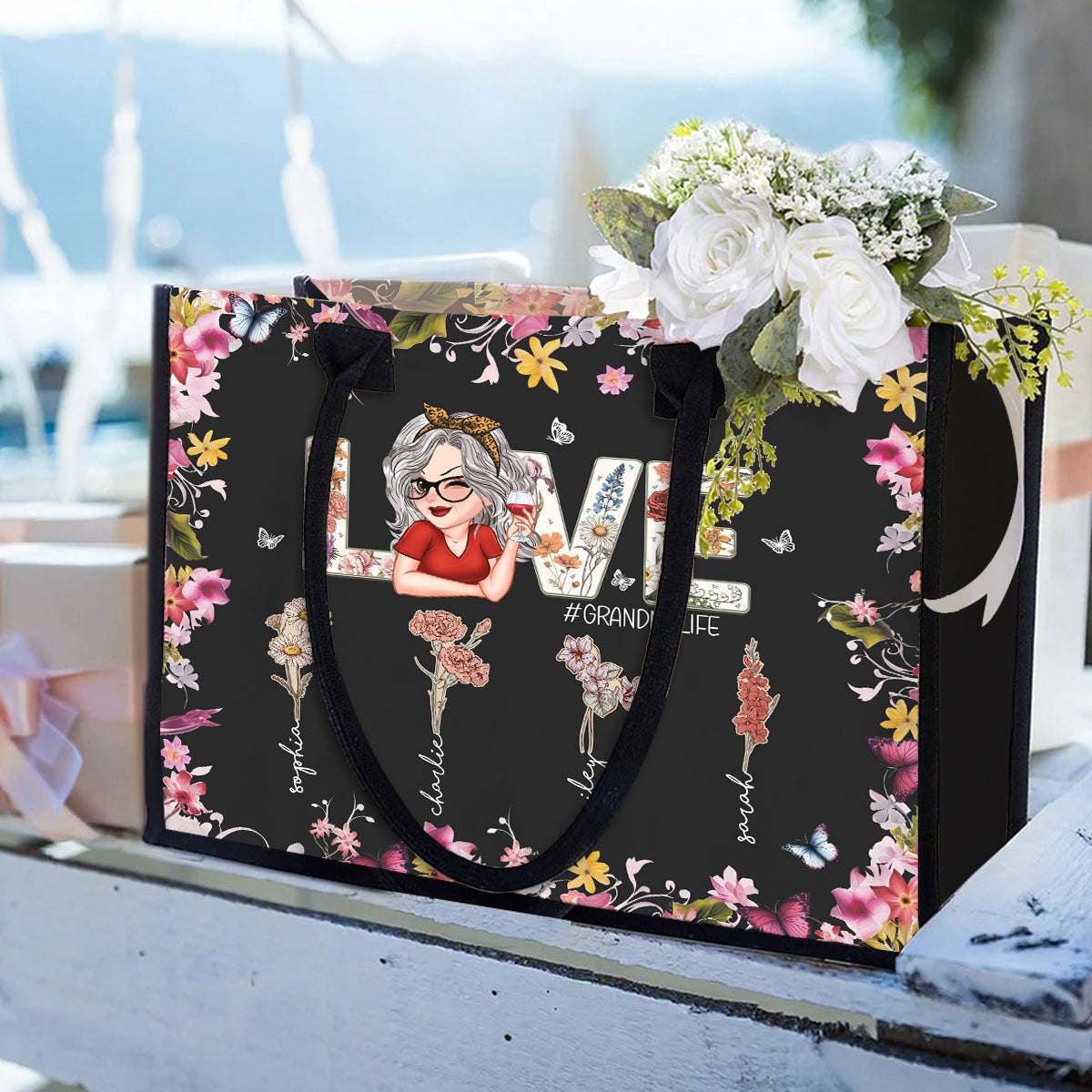 J'aime la vie de grand-mère - Sac fourre-tout en toile personnalisé pour grand-mère