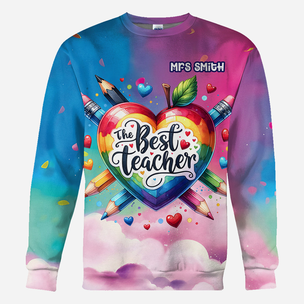 The Best Teacher Colorful Heart - Personalized Teacher All Over Shirt