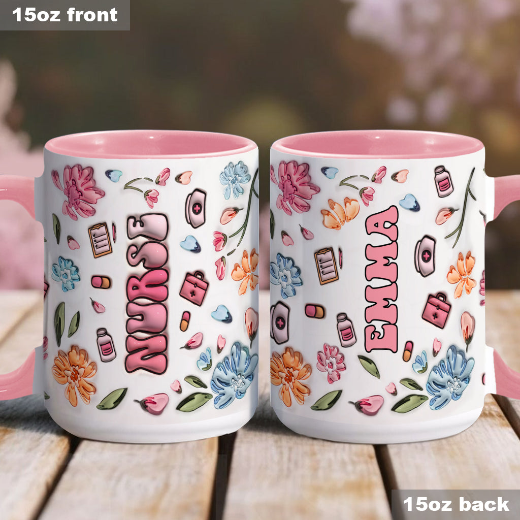 Mug gonflable personnalisé « Nurse Life » rose pastel à motifs floraux - Mug infirmière