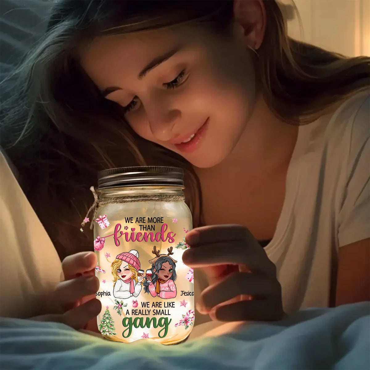 Nous sommes plus que des amies, nous sommes comme une toute petite bande - Lampe personnalisée pour bocal Mason pour meilleures amies