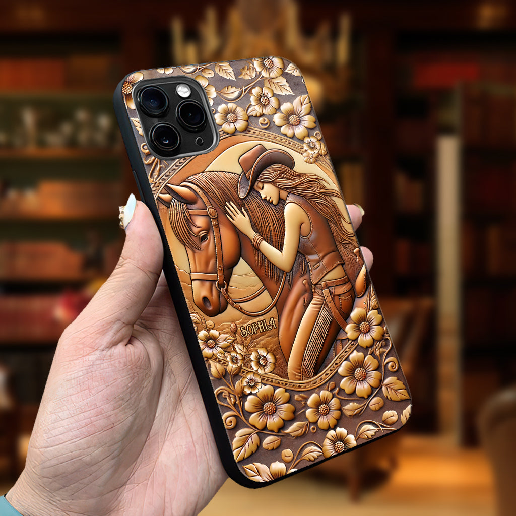 Une fille et son cheval - Coque de téléphone personnalisée à motif cheval