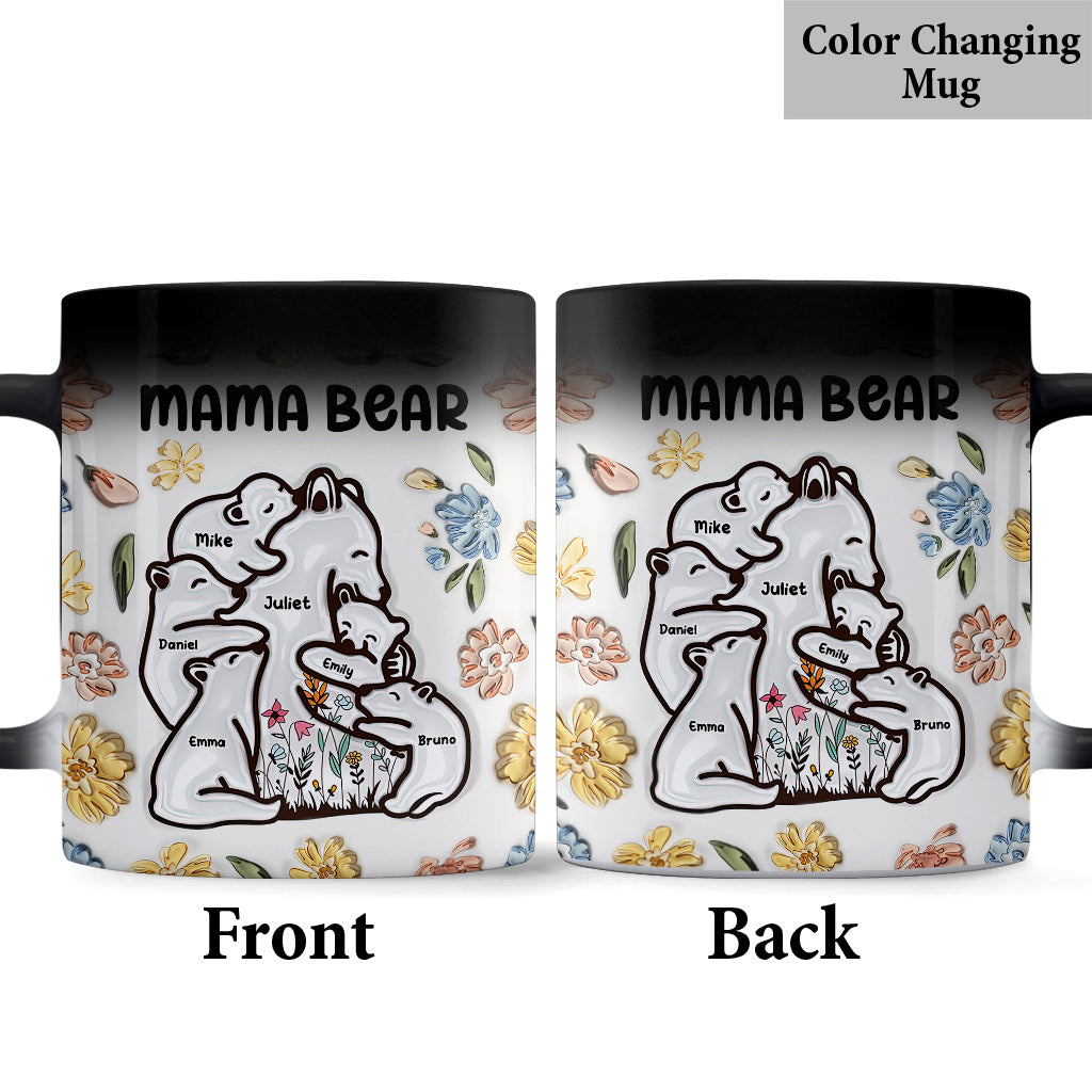 Mug personnalisé « Maman ourse câlinant ses petits » style floral
