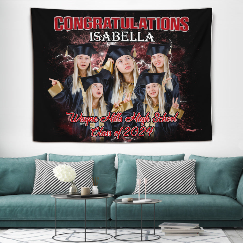 Senior Bootleg Photos Custom - Personalized Graduation Wall Tapestry