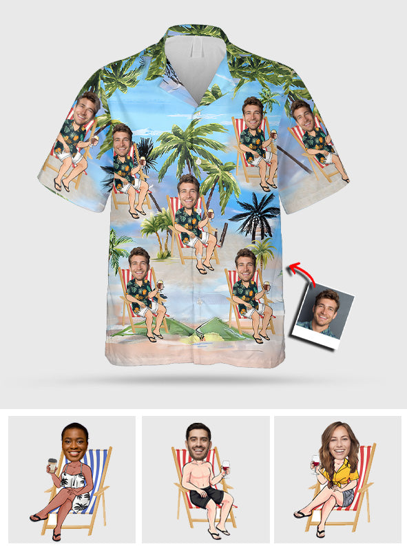Chemise hawaïenne personnalisée « Any Face Palm Tree » pour amoureux de la mer