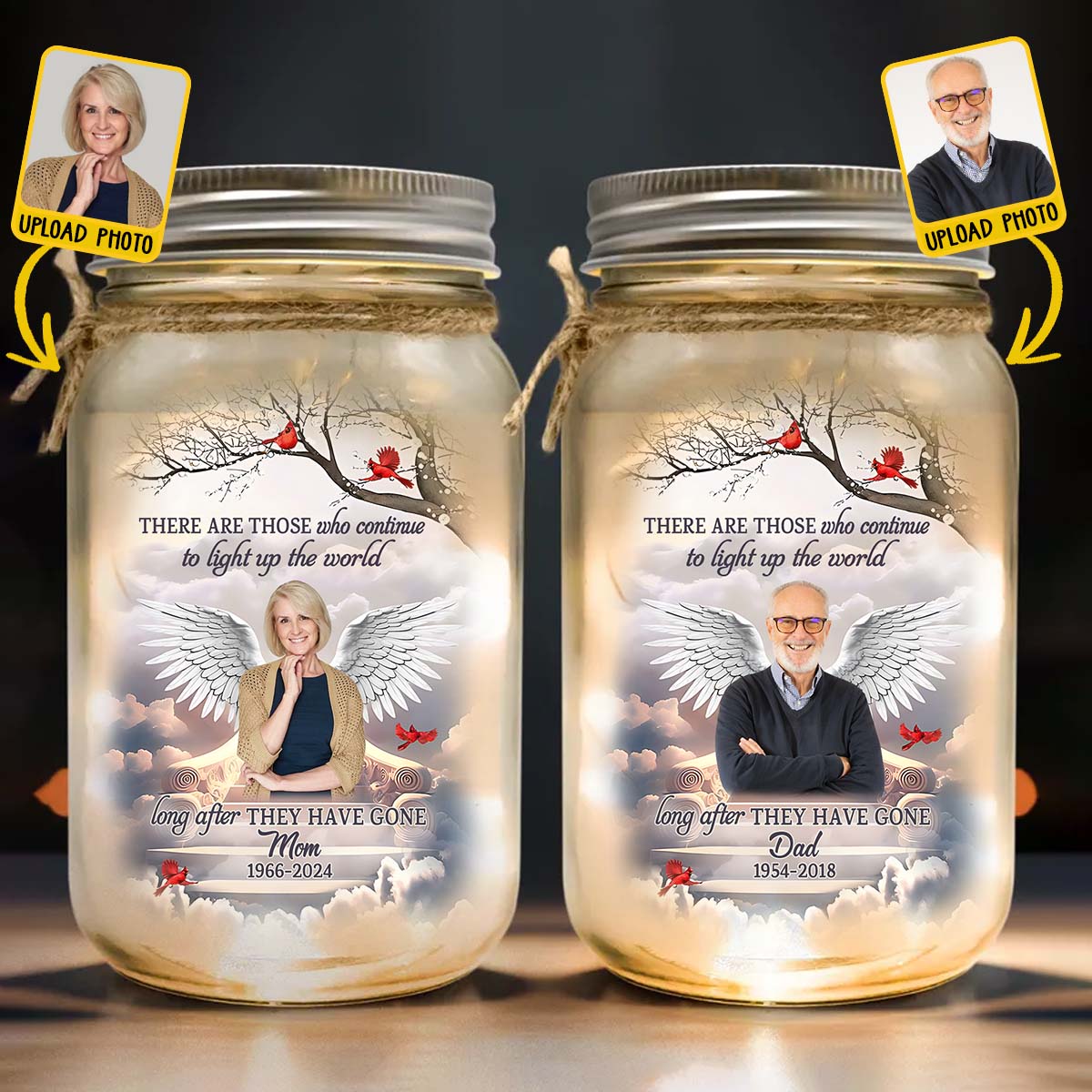 Illuminez le monde - Cadeau de condoléances personnalisé - Bocal Mason lumineux commémoratif