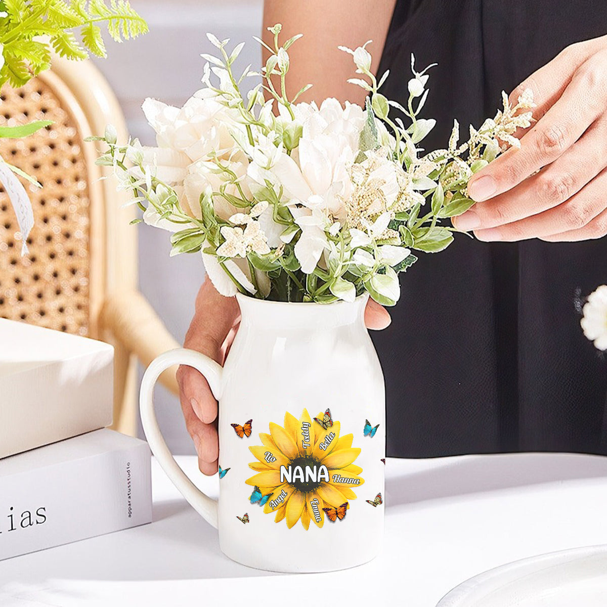 Nana Gigi Mama Tournesol - Vase à fleurs en céramique personnalisé pour grand-mère