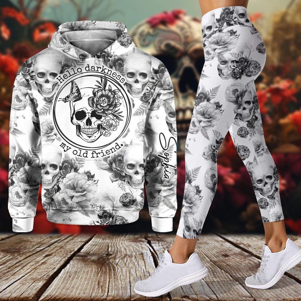 Sweat à capuche et legging personnalisés à motif crâne et roses roses