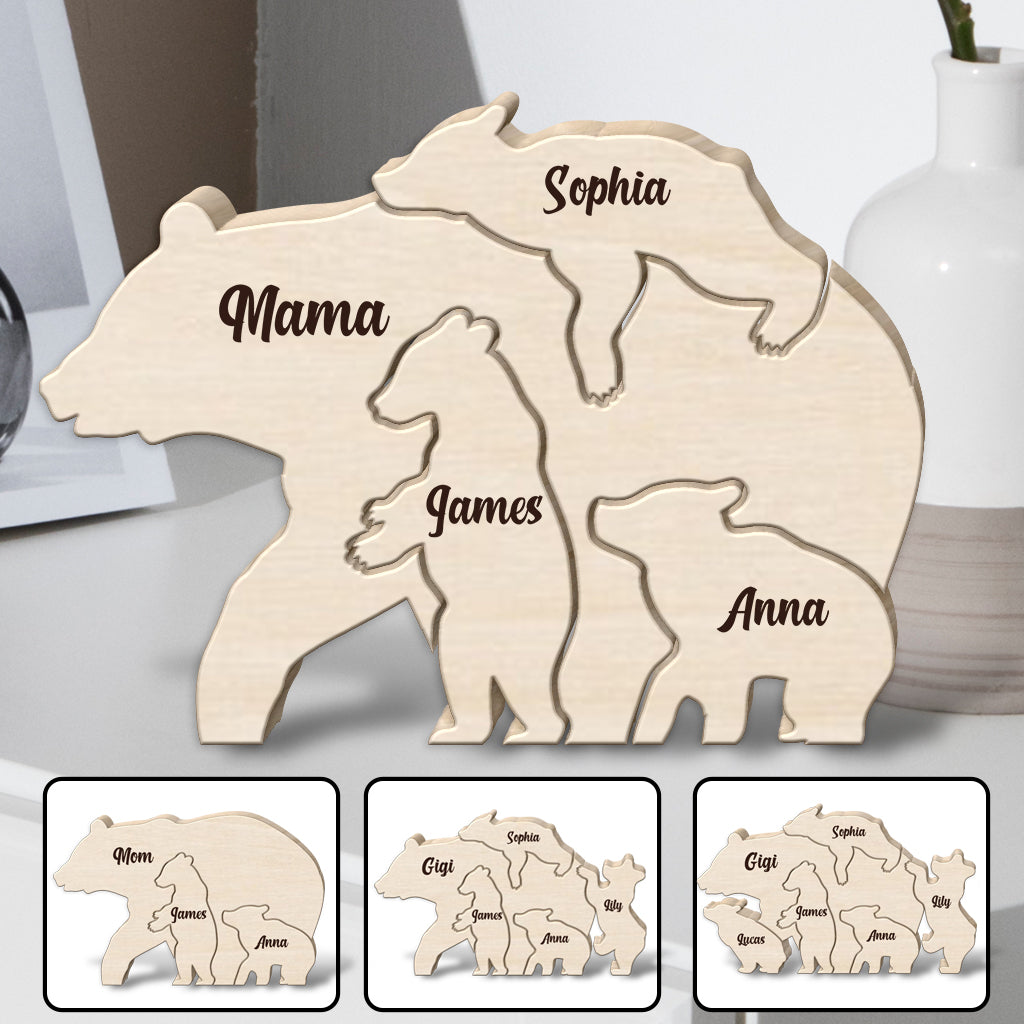 Maman Ours - Puzzle en bois personnalisé en forme de maman