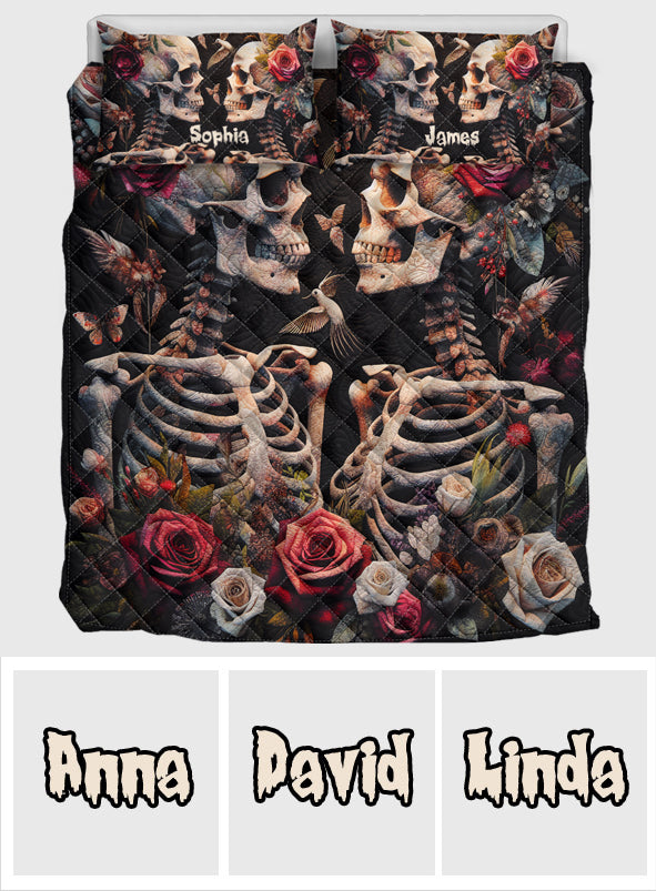 Skull Lovers Vintage Roses - Personalized Skull Quilt Set