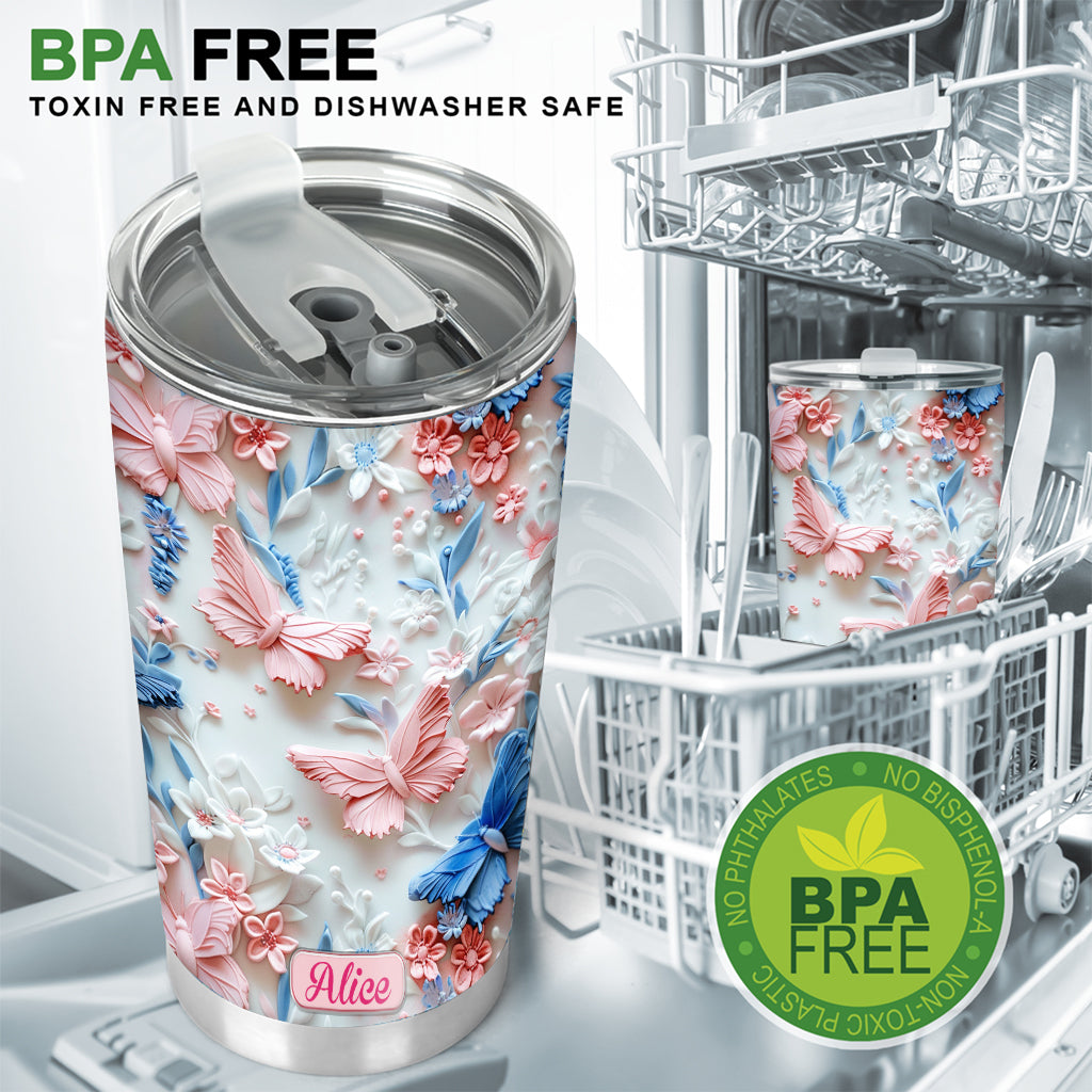 Gobelet papillon personnalisé papillons roses et bleus