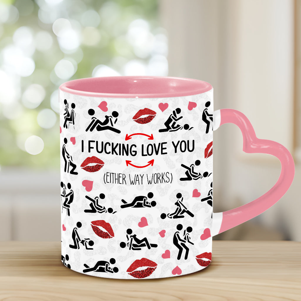 Je t'aime - Mug personnalisé pour couple avec anse en forme de cœur
