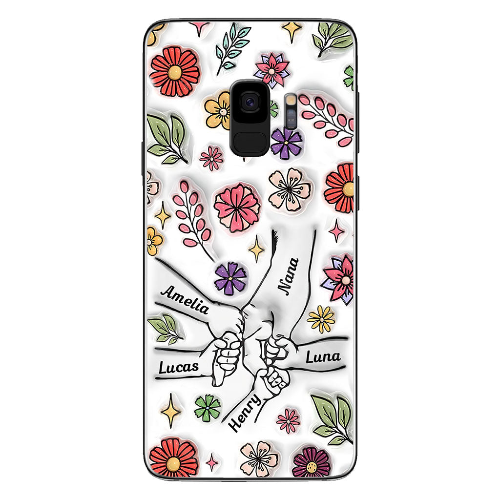 Coque de téléphone personnalisée pour grand-mère avec motif floral printanier et mains qui se tiennent - Mamie et maman