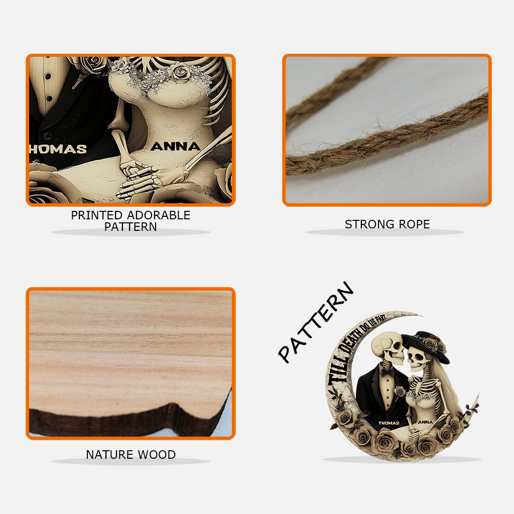 Jusqu'à ce que la mort nous sépare - Panneau en bois personnalisé en forme de crâne