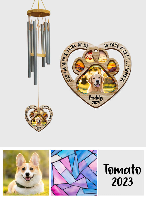 Écoute le vent et pense à moi - Carillon éolien personnalisé pour chien