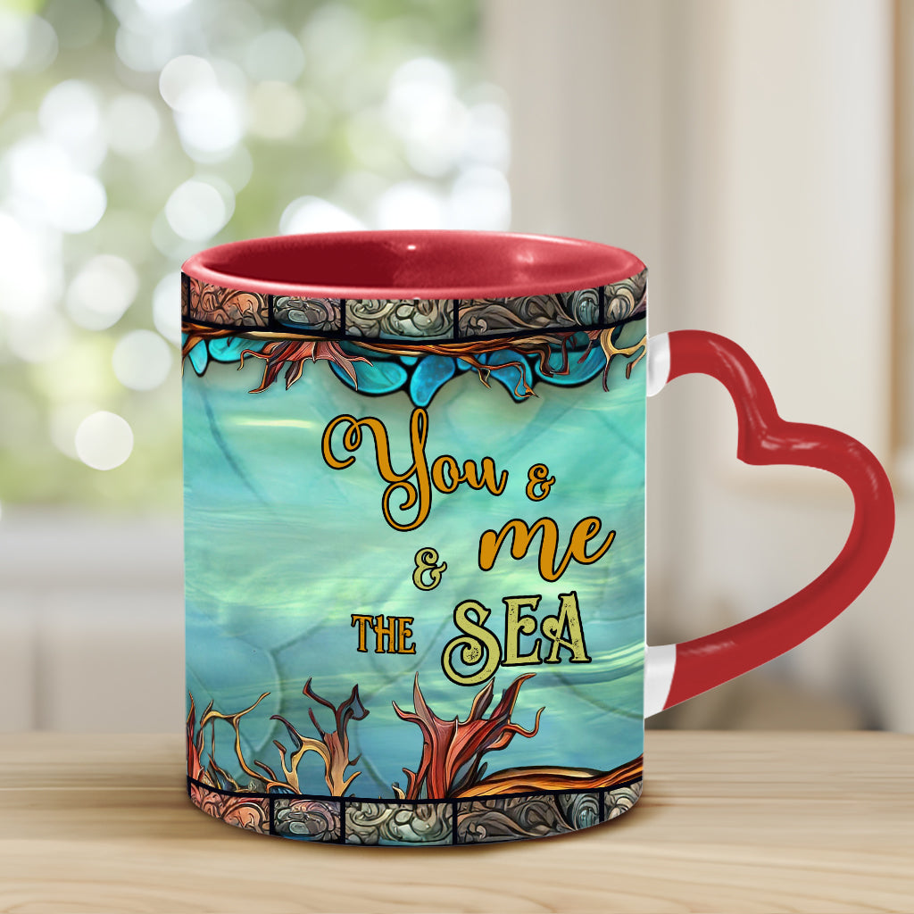 Toi, moi et la mer - Mug personnalisé avec anse en forme de cœur et de tortue