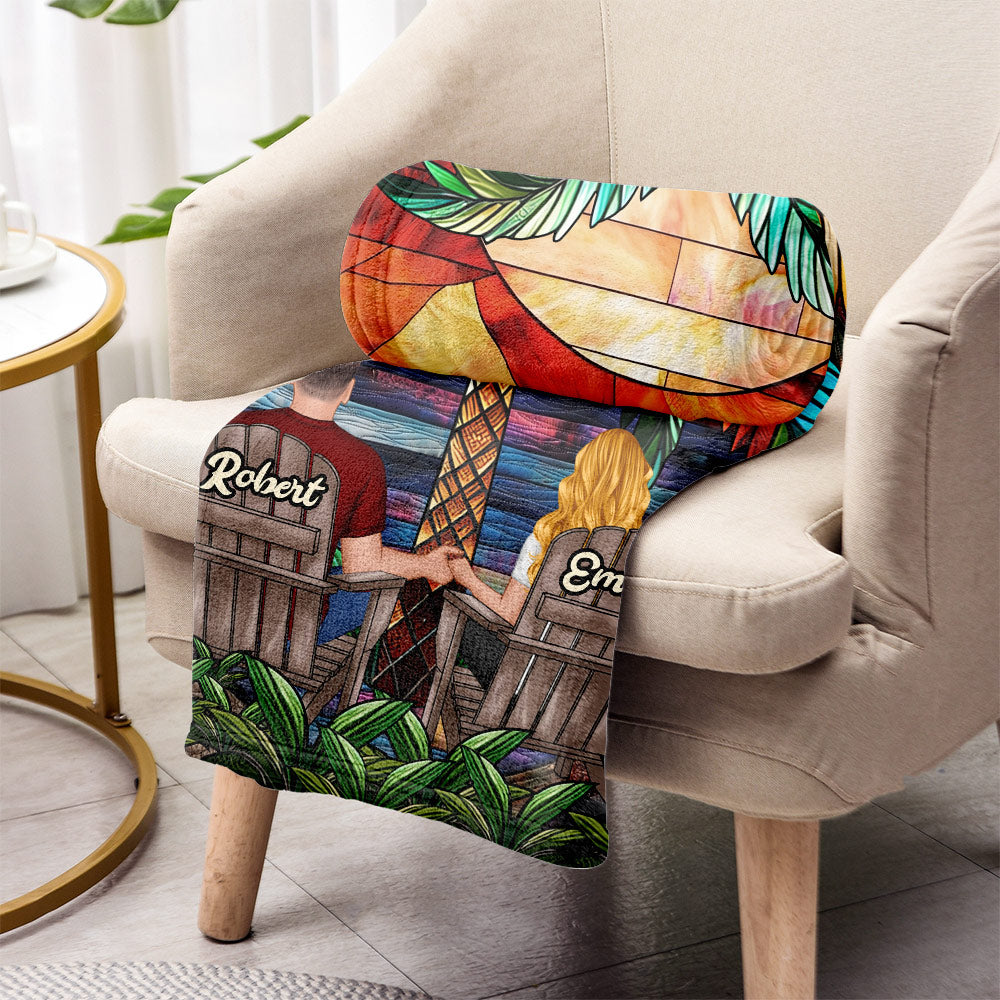 Sous le palmier, couple heureux - Couverture personnalisée pour couple