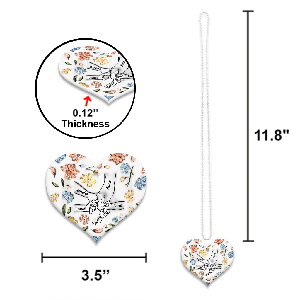 Mains gonflées et fleuries - Ornement de voiture personnalisé pour grand-mère