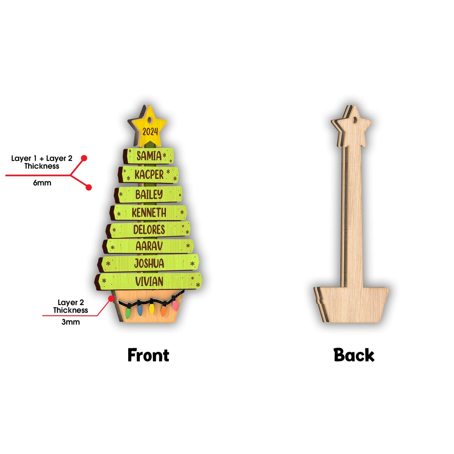Ornement d'arbre généalogique - Ornement familial personnalisé en 2 parties superposées
