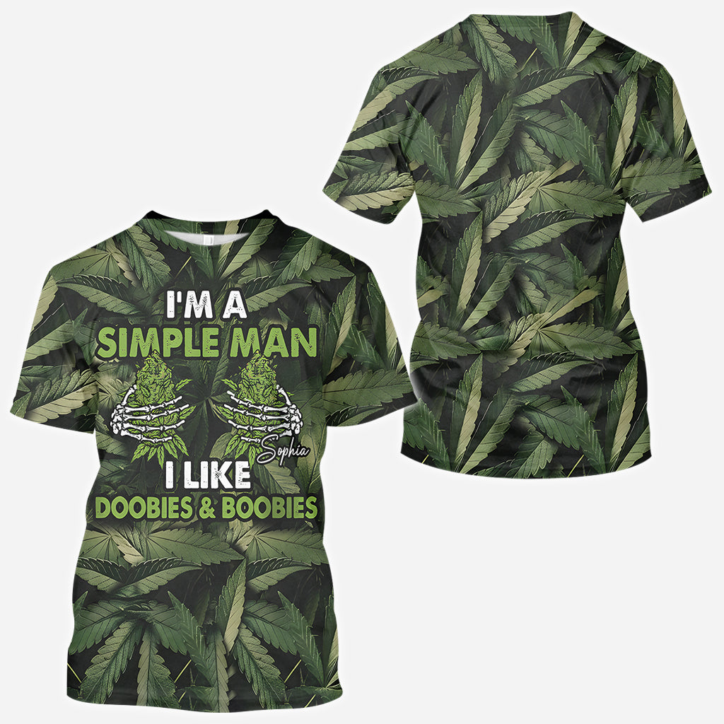 Je suis un homme simple, j'aime les joints et les seins - T-shirt personnalisé « Weed All Over »