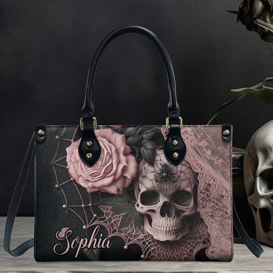 Sac à main en cuir personnalisé à motif floral et crâne - Sac à main en cuir orné d'un crâne - Motif floral et crâne - Envoûtant