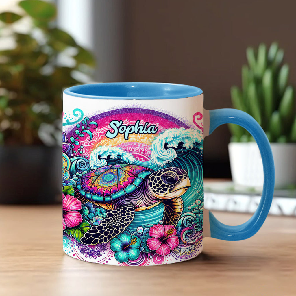 Mug personnalisé « Peace Love Turtle » avec motif tortue