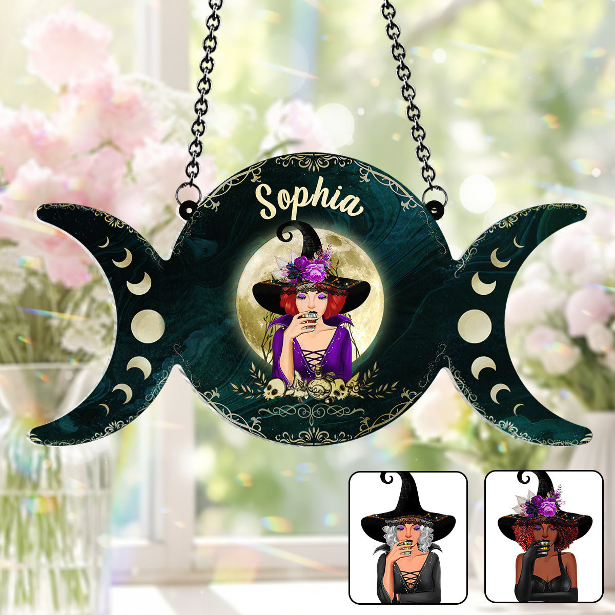 Triple Moon - Personalized Witch Window Hanging Suncatcher Ornament
