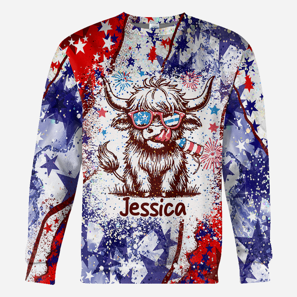 4th Of July Highland Cow - Personalized All Over Shirt