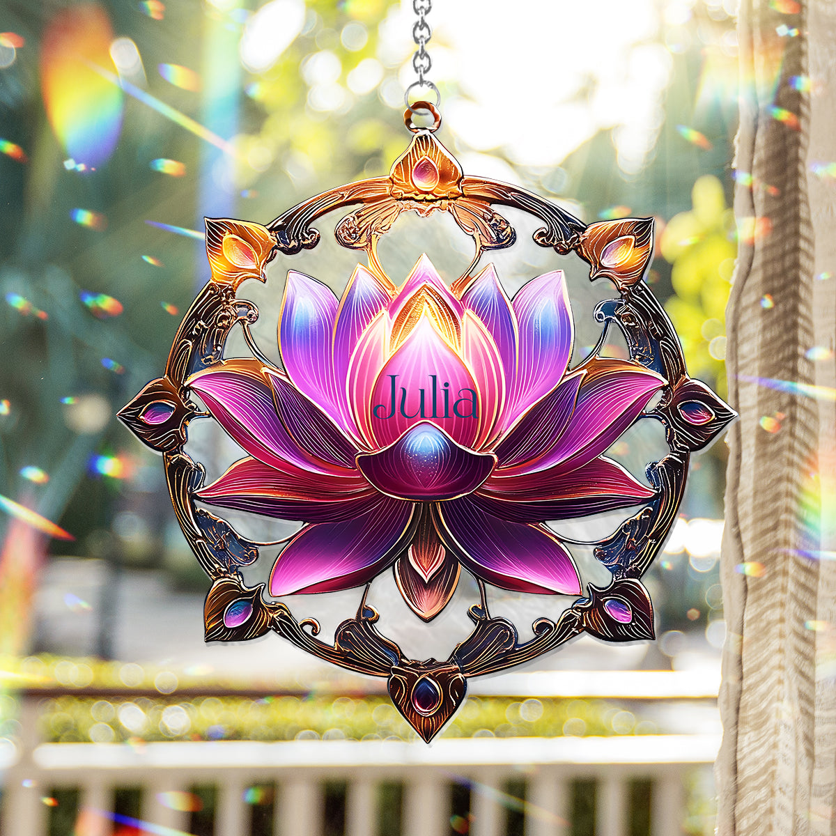 Magnifique lotus - Ornement attrape-soleil personnalisé à suspendre à une fenêtre, inspiré du yoga 